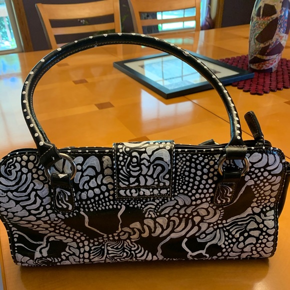 Hand painted one of a kind, vintage black purse - Picture 3 of 12